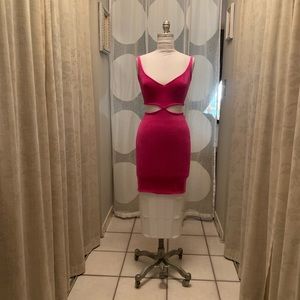 SOLD…Shocking Pink Stretch Velvet mini dress